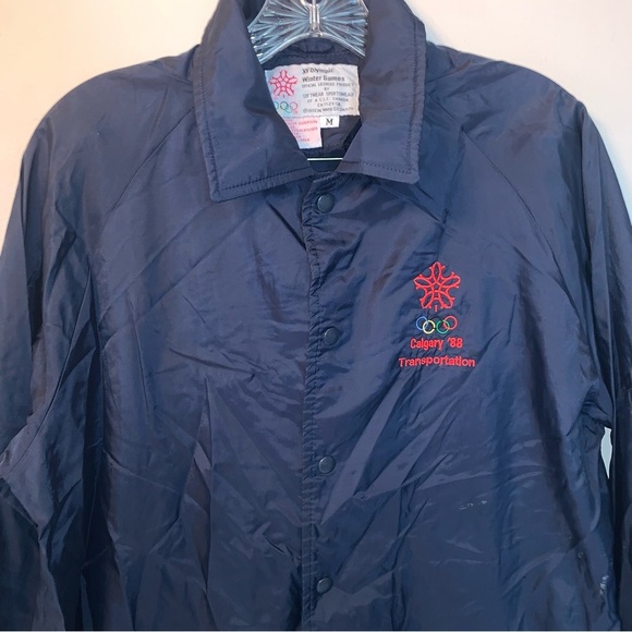 Vintage Olympics '88 Blue Windbreaker Lightweight Water-Resistant Jacket M - Picture 7 of 10